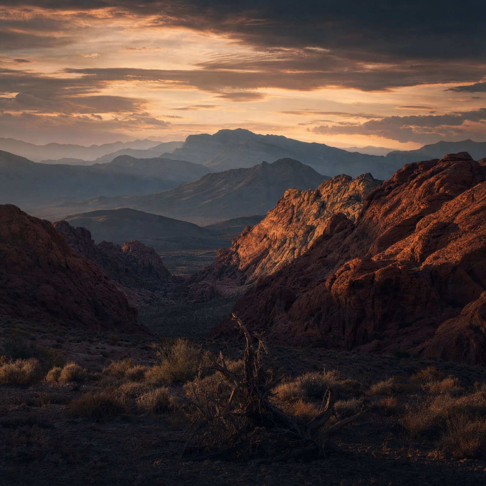 Nevada desert mountains at golden hour